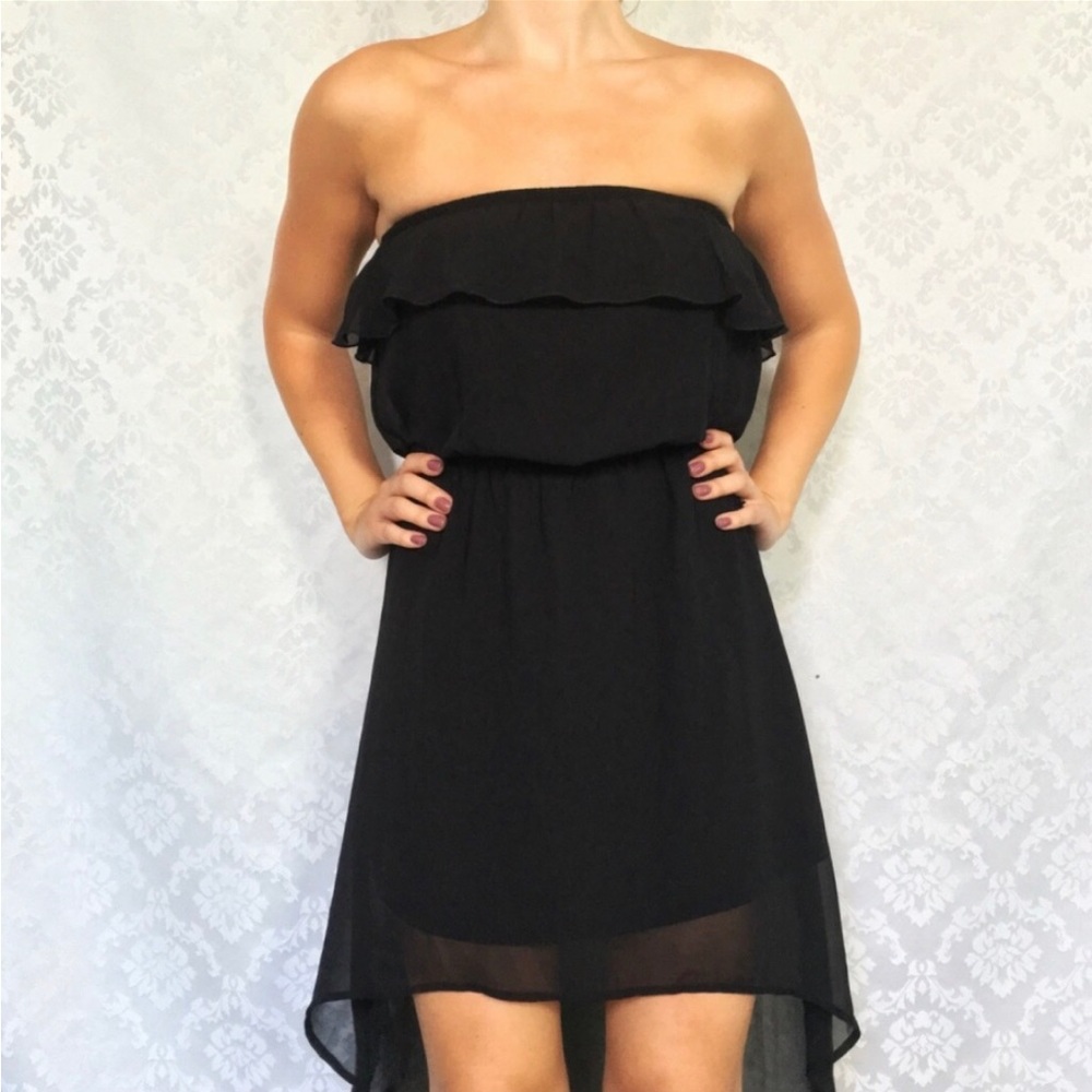 Black Strapless High-Low Dress